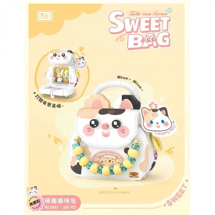 VAGONLIFE LOZ 8843 MİKRO BLOK KEDİ FİGÜRLÜ MEYVE ÇANTASI 360 PARÇA BLOCK OYUNCAK 14+