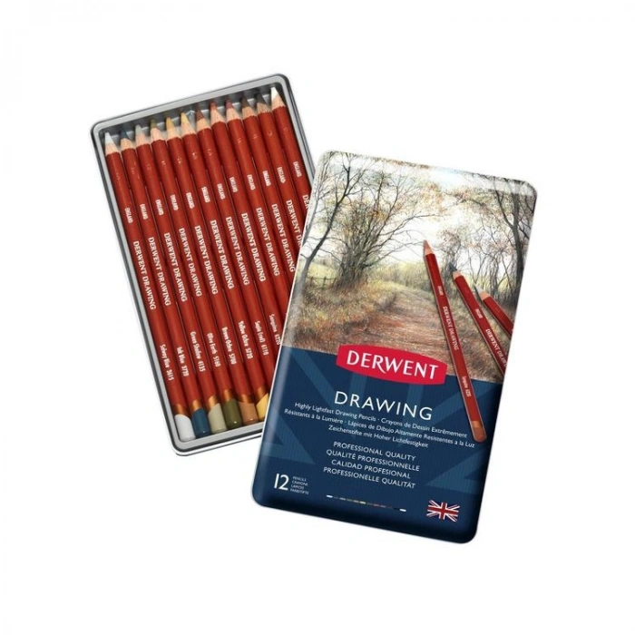 DERWENT DRAWING PENCİL-  RENKLİ ÇİZİM KALEM SETİ 12 Lİ TENEKE KUTU - DW0700671