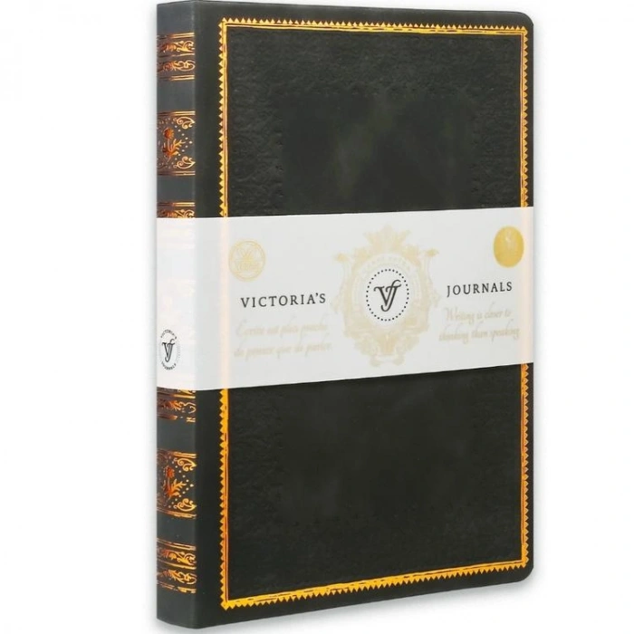 VICTORIAS JOURNALS 125-2231 VINTAGE OLD BOOK 14x20cm 80gr.160YP. ÇİZGİLİ DEFTER SİYAH