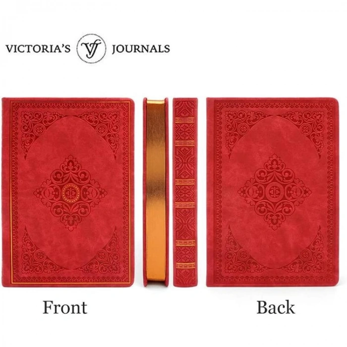 VICTORIAS JOURNALS 124-1667 VINTAGE OLD BOOK 14x20cm 80gr.128YP. ÇİZGİLİ DEFTER MAT KIRMIZI