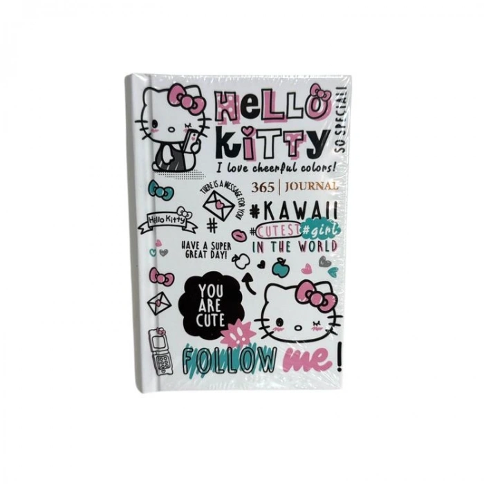 VICTORIAS JOURNALS 525-1990 HELLO KITTY AND FRIEDNS A7 SERT KAPAK  GÜNLÜK AJANDA 80 GR. 368 SAYFA  - BEYAZ