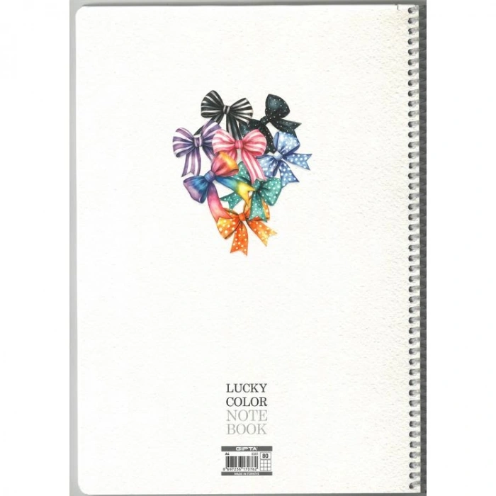 GIPTA LUCKY COLOR SPİRALLİ LX KARTON KAPAK A4 80YP. KARELİ DEFTER 8381 - TEKLİ