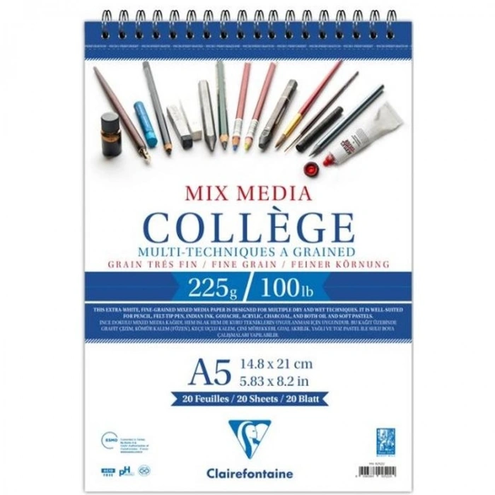 ESMO CLAIREFONTAINE MIX MEDIA COLLAGE ÇOK AMAÇLI SPİRALLİ RESİM DEFTERİ/BLOK A5 225GR 20YP. MX92522