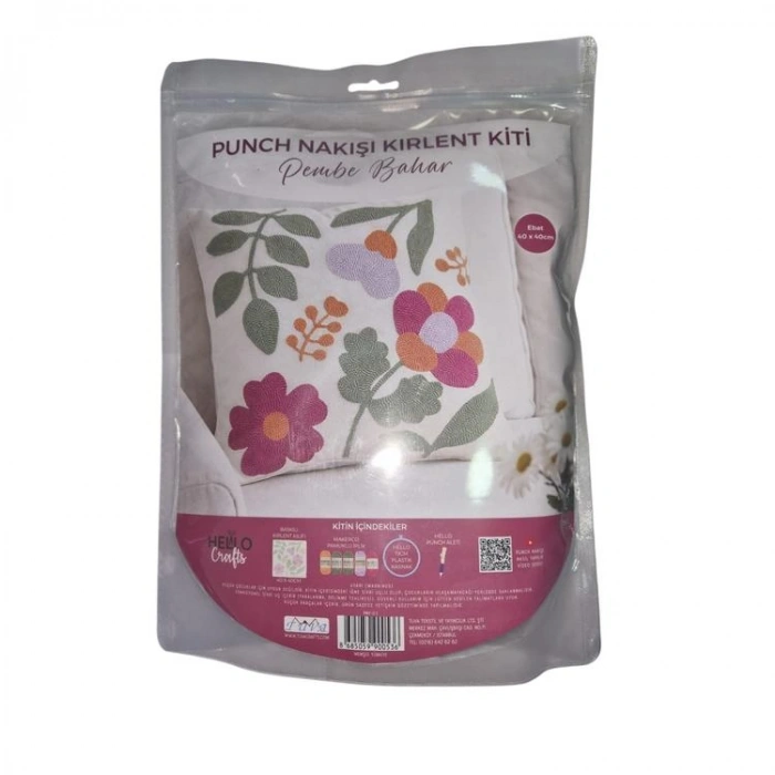 TUVA PUNCH PNY-03 NAKIŞ YASTIK KILIFI KIRLENT YAPIM SETİ - PEMBE ÇİÇEKLER