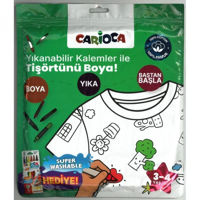 CARİOCA LN-80005 BOYANABİLİR KISA KOL TİŞÖRT - YIKANABİLİR HEDİYELİ KEÇELİ KALEMLER İLE TİŞÖRTÜNÜ BOYA! 3-4 YAŞ