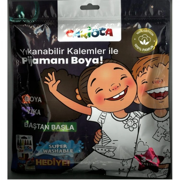CARİOCA LN-80010 BOYANABİLİR PİJAMA - YIKANABİLİR HEDİYELİ KEÇELİ KALEMLER İLE PİJAMANI BOYA! 3-4 YAŞ
