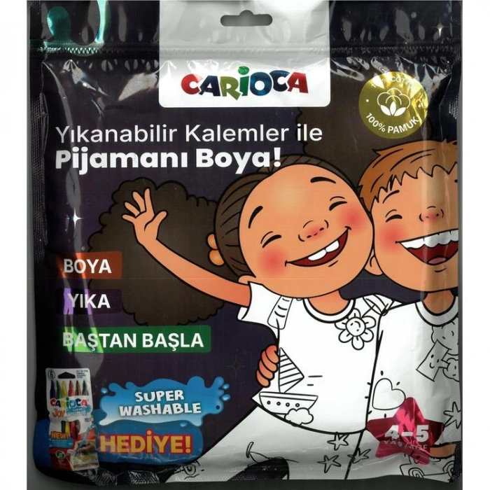 CARİOCA LN-80011 BOYANABİLİR PİJAMA - YIKANABİLİR HEDİYELİ KEÇELİ KALEMLER İLE PİJAMANI BOYA! 4-5 YAŞ