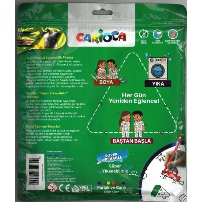 CARİOCA LN-80007 BOYANABİLİR KISA KOL TİŞÖRT - YIKANABİLİR HEDİYELİ KEÇELİ KALEMLER İLE TİŞÖRTÜNÜ BOYA! 5-6 YAŞ