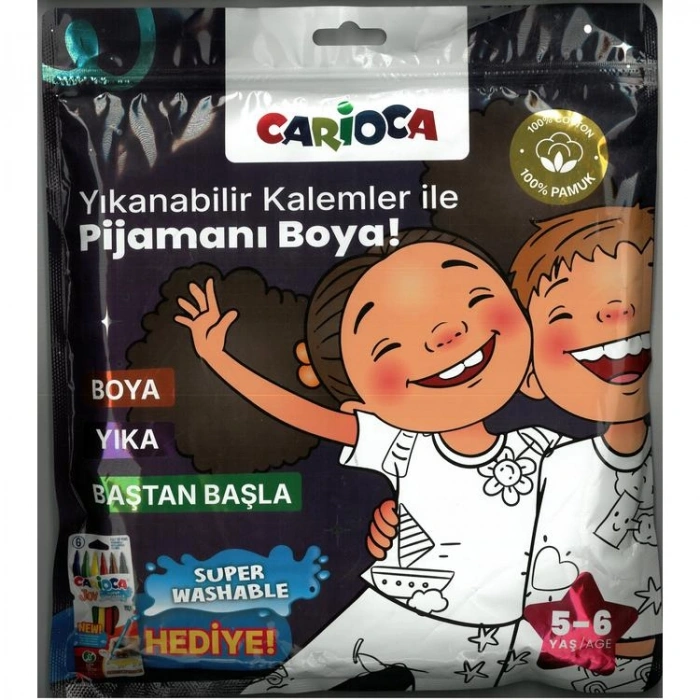 CARİOCA LN-80012 BOYANABİLİR PİJAMA - YIKANABİLİR HEDİYELİ KEÇELİ KALEMLER İLE PİJAMANI BOYA! 5-6 YAŞ