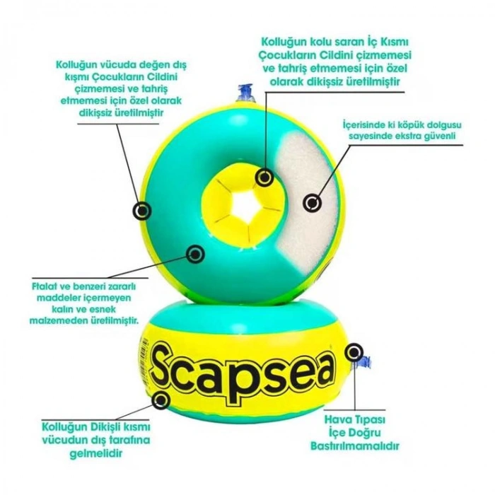 SCAPSEA ST00626 YEŞİL İÇİ DOLGULU + TAMİR BANDI + ŞİŞİRME POMPASI + TAŞIMA ÇANTASI KUTULU YÜZME KOLLUĞU SET 10-40 KG