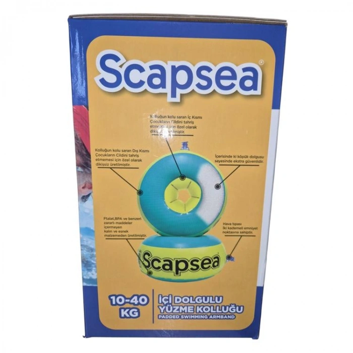 SCAPSEA ST00626 YEŞİL İÇİ DOLGULU + TAMİR BANDI + ŞİŞİRME POMPASI + TAŞIMA ÇANTASI KUTULU YÜZME KOLLUĞU SET 10-40 KG