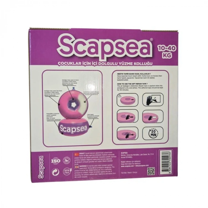 SCAPSEA ST00627 PEMBE İÇİ DOLGULU + TAMİR BANDI + ŞİŞİRME POMPASI + TAŞIMA ÇANTASI KUTULU YÜZME KOLLUĞU SET 10-40 KG