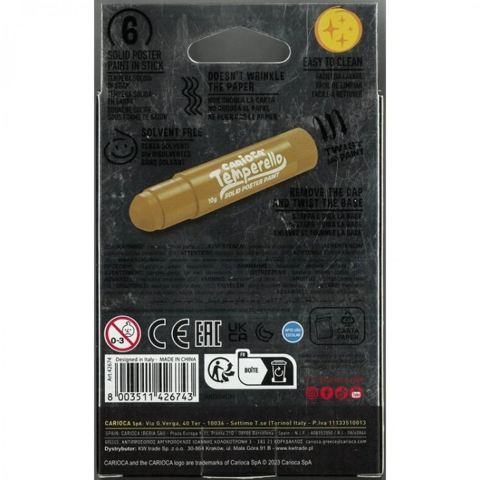 CARIOCA 42674 TEMPERELLO STICK METALİK RENKLER POSTER BOYAMA KALEMİ  6LI
