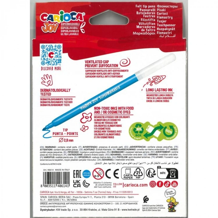 CARIOCA JOY YIKANABİLİR KEÇELİ BOYA KALEMİ 12Lİ