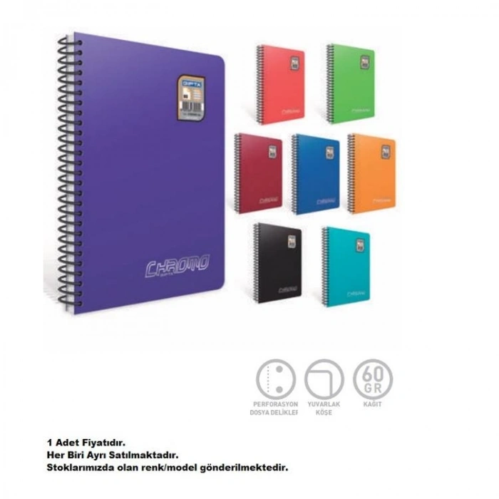 GIPTA CHROM-O SPİRALLİ PP.KAPAK A4 160YP. KARELİ DEFTER 1344 - TEKLİ
