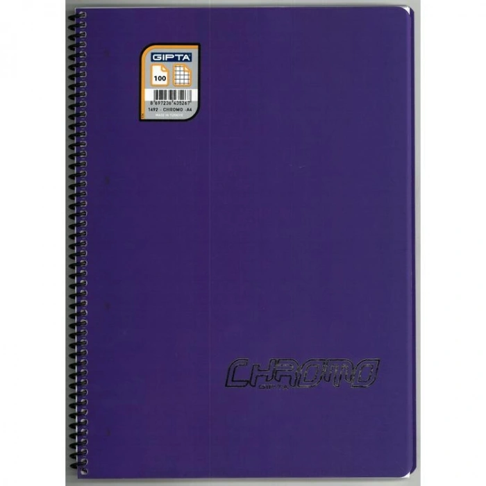 GIPTA CHROM-O SPİRALLİ PP. KAPAK A4 100 YP. KARELİ DEFTER 1492 - TEKLİ