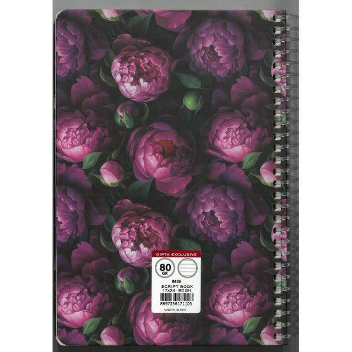 GIPTA SCRIPT BOOK SPİRALLİ SERT KAPAK 17x24 80YP.ÇİZGİLİ DEFTER 8406 - TEKLİ