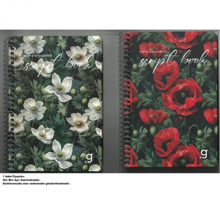 GIPTA SCRIPT BOOK SPİRALLİ SERT KAPAK 17x24 80YP.ÇİZGİLİ DEFTER 8406 - TEKLİ