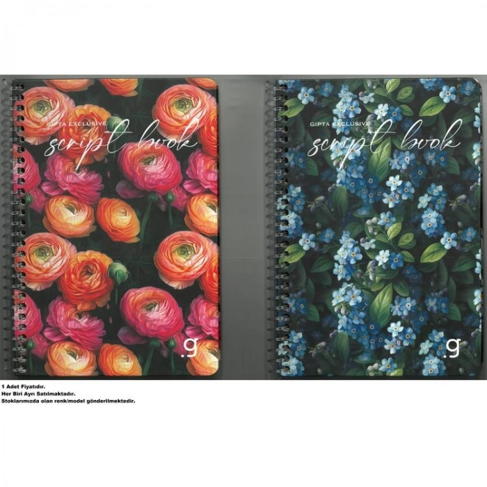 GIPTA SCRIPT BOOK SPİRALLİ SERT KAPAK 17x24 80YP.ÇİZGİLİ DEFTER 8406 - TEKLİ