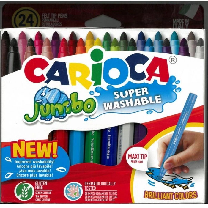 CARIOCA 40570 JUMBO BOY YIKANABİLİR KEÇELİ BOYA KALEMİ 24LÜ