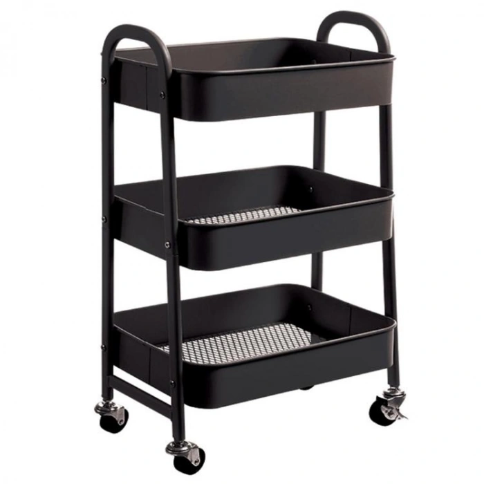 KRAF 494G TEKERLEKLİ METAL 3 KATLI RAF ÜNİTESİ SİYAH