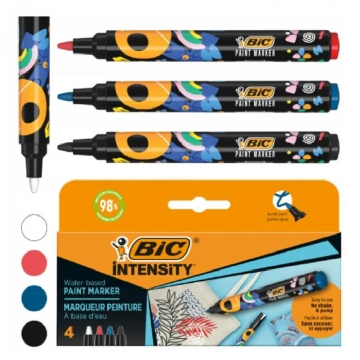BİC INTENSITY PAINT MARKER KALEM 4 RENK SİYAH - BEYAZ - KIRMIZI - MAVİ