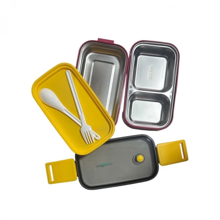 VAGONLİFE PASLANMAZ ÇELİK 3 BÖLMELİ YEMEK KABI 2 KATLI - LUNCH BOX BL50002-2 1400ML - BORDO