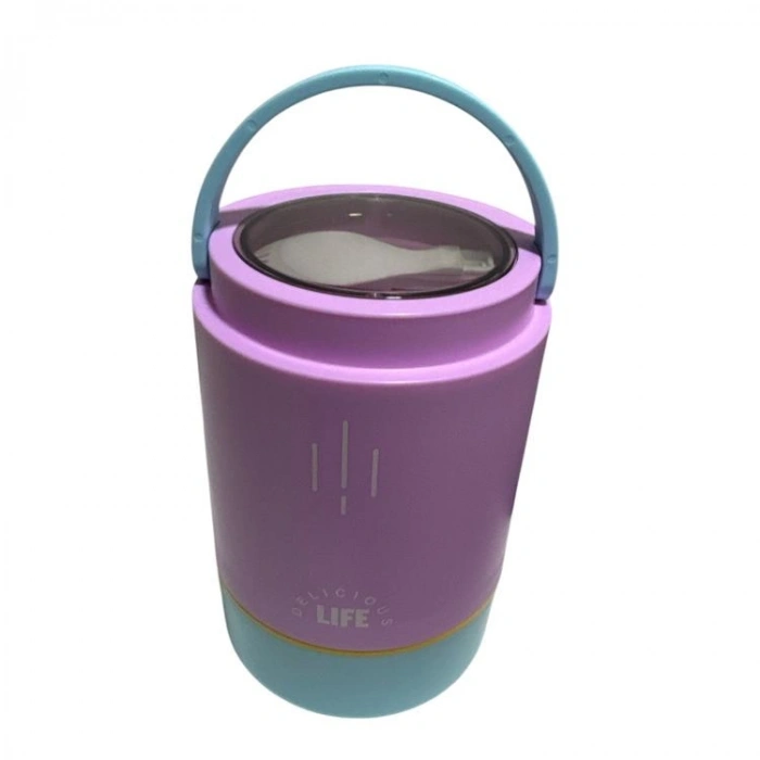 VAGONLİFE PASLANMAZ ÇELİK KULPLU TAŞINABİLİR 3 BÖLMELİ SİLİNDİR YEMEK KABI - LUNCH BOX VGN1266 900ML - MOR