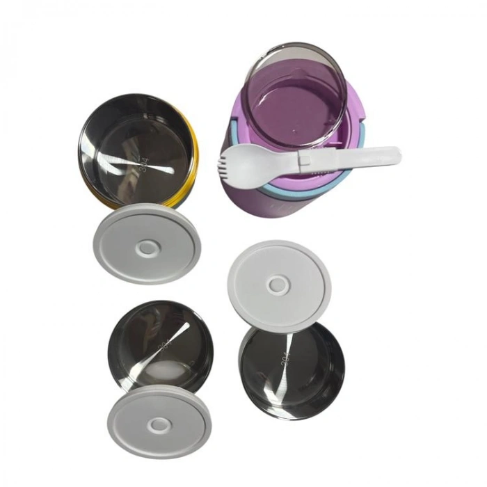 VAGONLİFE PASLANMAZ ÇELİK KULPLU TAŞINABİLİR 3 BÖLMELİ SİLİNDİR YEMEK KABI - LUNCH BOX VGN1266 900ML - MOR