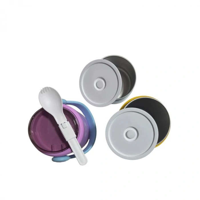 VAGONLİFE PASLANMAZ ÇELİK KULPLU TAŞINABİLİR 2 BÖLMELİ SİLİNDİR YEMEK KABI - LUNCH BOX VGN1267B 820ML - MOR