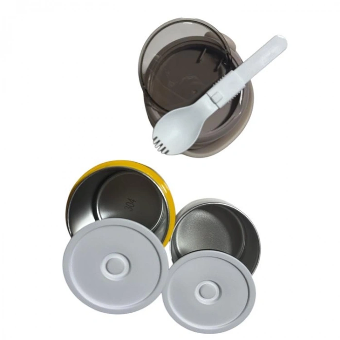 VAGONLİFE PASLANMAZ ÇELİK KULPLU TAŞINABİLİR 2 BÖLMELİ SİLİNDİR YEMEK KABI - LUNCH BOX VGN1267B 820ML - KAHVERENGİ