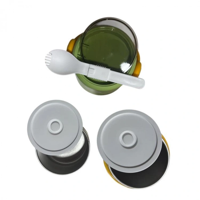 VAGONLİFE PASLANMAZ ÇELİK KULPLU TAŞINABİLİR 2 BÖLMELİ SİLİNDİR YEMEK KABI - LUNCH BOX VGN1267B 820ML - YEŞİL