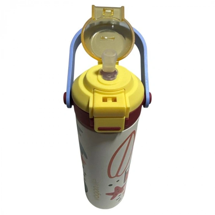 VAGONLİFE ÇELİK  PİPETLİ/ PİPETSİZ ÇİFT KULLANIM KULPLU MATARA/TERMOS DESENLİ VGN1111 600ML  - BEJ