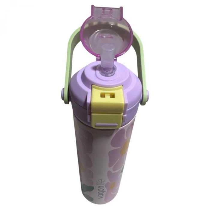 VAGONLİFE ÇELİK  PİPETLİ/ PİPETSİZ ÇİFT KULLANIM KULPLU MATARA/TERMOS DESENLİ VGN1111 600ML  - PEMBE