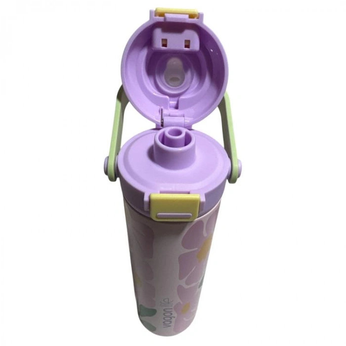 VAGONLİFE ÇELİK  PİPETLİ/ PİPETSİZ ÇİFT KULLANIM KULPLU MATARA/TERMOS DESENLİ VGN1111 600ML  - PEMBE