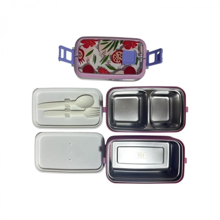 VAGONLİFE ÇELİK YEMEK KABI 2 KATLI 3 BÖLMELİ 700 ML - LUNCH BOX  VGN6748 - PEMBE