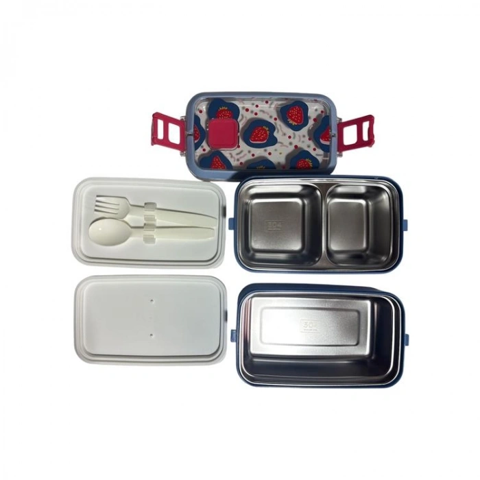 VAGONLİFE ÇELİK YEMEK KABI 2 KATLI 3 BÖLMELİ 700 ML - LUNCH BOX  VGN6748 - MAVİ