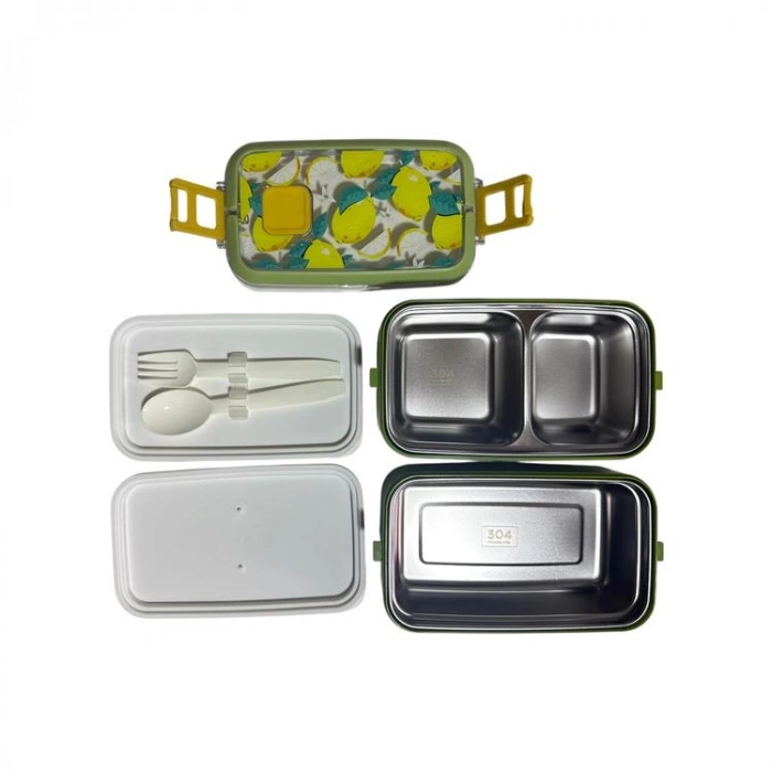 VAGONLİFE ÇELİK YEMEK KABI 2 KATLI 3 BÖLMELİ 700 ML - LUNCH BOX  VGN6748 - YEŞİL