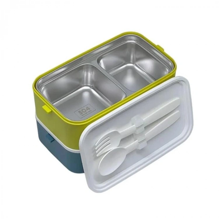 VAGONLİFE PASLANMAZ ÇELİK YEMEK KABI 2 KATLI 3 BÖLMELİ LUNCH BOX VGN6744 1200ML -  YEŞİL