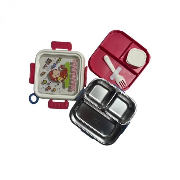 VAGONLİFE PASLANMAZ ÇELİK YEMEK KABI 2 KATLI BÖLMELİ 600 ML - LUNCH BOX  VGN6141 - MAVİ