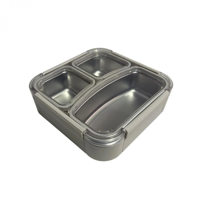 VAGONLİFE PASLANMAZ ÇELİK YEMEK KABI TEK KATLI BÖLMELİ KARE 780 ML - LUNCH BOX  VGN12171 - KIRIK BEYAZ