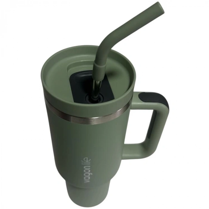 VAGONLİFE KULPLU ÇELİKLİ PİPETLİ/PİPETSİZ RAHAT İÇİM PASLANMAZ ÇELİK TERMOS CUP VGN1103 1200 ML YEŞİL