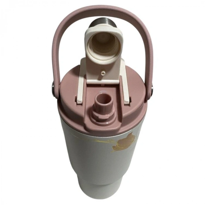 VAGONLİFE DILLER PASLANMAZ ÇELİK ÇİFT KAPAK PİPETLİ/ PİPETSİZ KULLANIM EL ASKI KULPLU DESENLİ CUP TERMOS D9505 880ML  - GOLD
