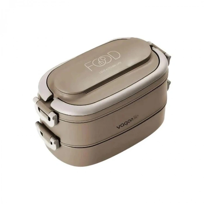 VAGONLİFE PASLANMAZ ÇELİK BÖLMELİ YEMEK KABI 2 KATLI - LUNCH BOX BL10403-2S 1140ML - KAHVERENGİ