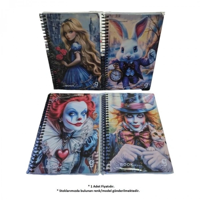 GIPTA BOOK OF ALİCE SPİRALLİ SERT KAPAK 17x24 100YP. ÇİZGİLİ DEFTER