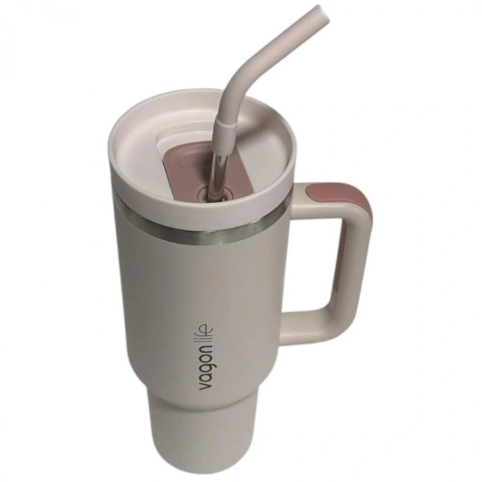 VAGONLİFE KULPLU ÇELİKLİ PİPETLİ/PİPETSİZ RAHAT İÇİM PASLANMAZ ÇELİK TERMOS CUP VGN1103 1200 ML PEMBE