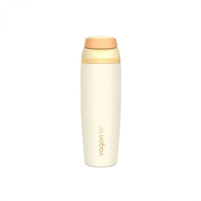 VAGONLİFE ÇELİK TEK KAPAK PİPETLİ/ PİPETSİZ KULLANIM KULPLU MATARA/TERMOS VGN1107 800ML  - SARI (KREM)