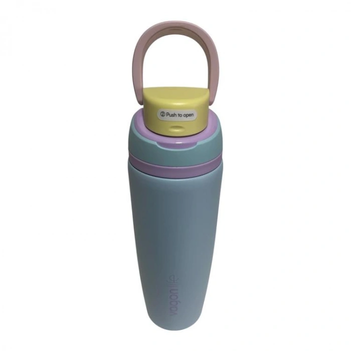 VAGONLİFE ÇELİK TEK KAPAK PİPETLİ/ PİPETSİZ KULLANIM KULPLU MATARA/TERMOS VGN1107 800ML  - TURKUAZ