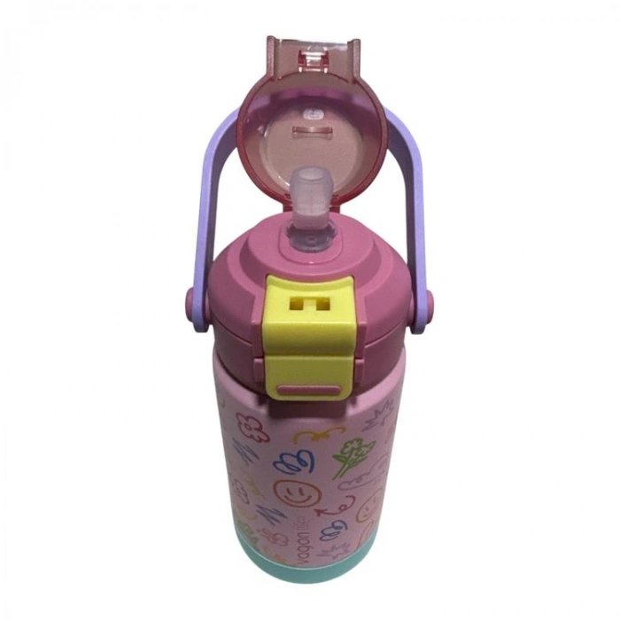 VAGONLİFE ÇELİK PİPETLİ / PİPETSİZ KULLANIM EL TAŞIMA KULPLU MATARA/TERMOS VGN1104 630ML PEMBE