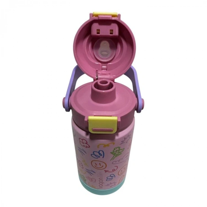 VAGONLİFE ÇELİK PİPETLİ / PİPETSİZ KULLANIM EL TAŞIMA KULPLU MATARA/TERMOS VGN1104 630ML PEMBE